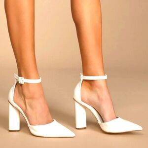 Syngo White Patent Pointed-Toe Ankle Strap Pumps